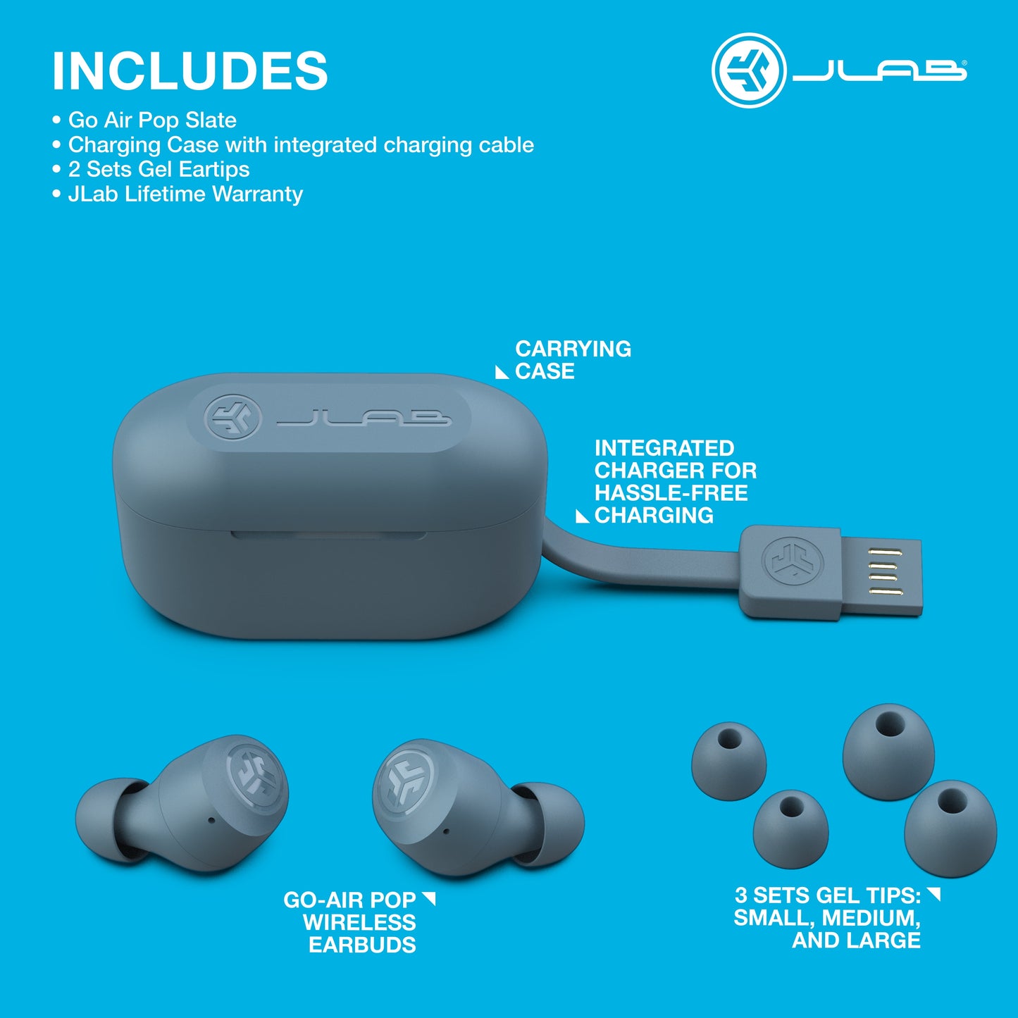 Go Air Pop Bluetooth Earbuds, True Wireless with Charging Case, Slate