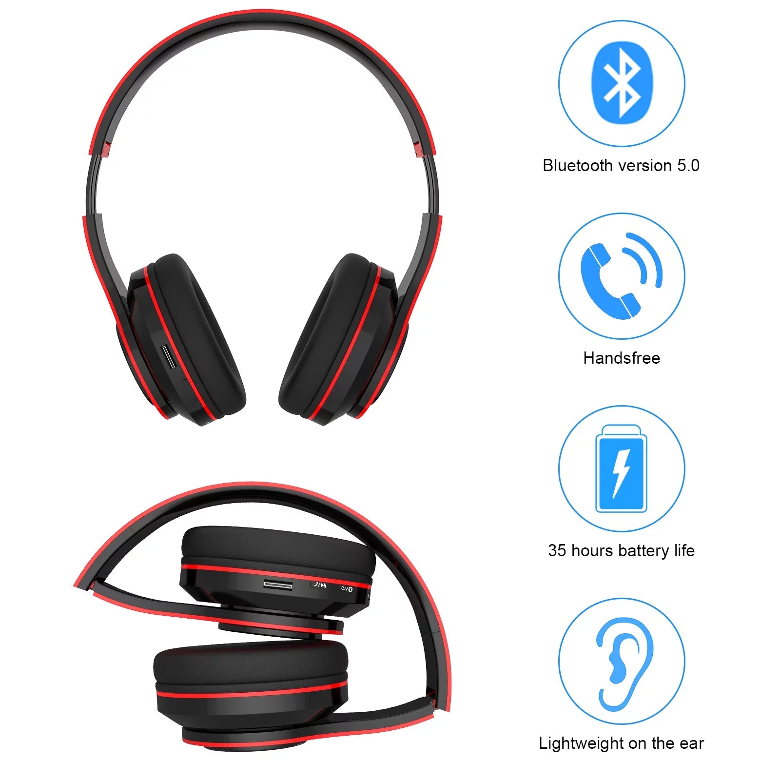 Wireless Headphones Super Bass Bluetooth Foldable Headphones Mic Stereo Earphones over Ear Rechargeable Headset