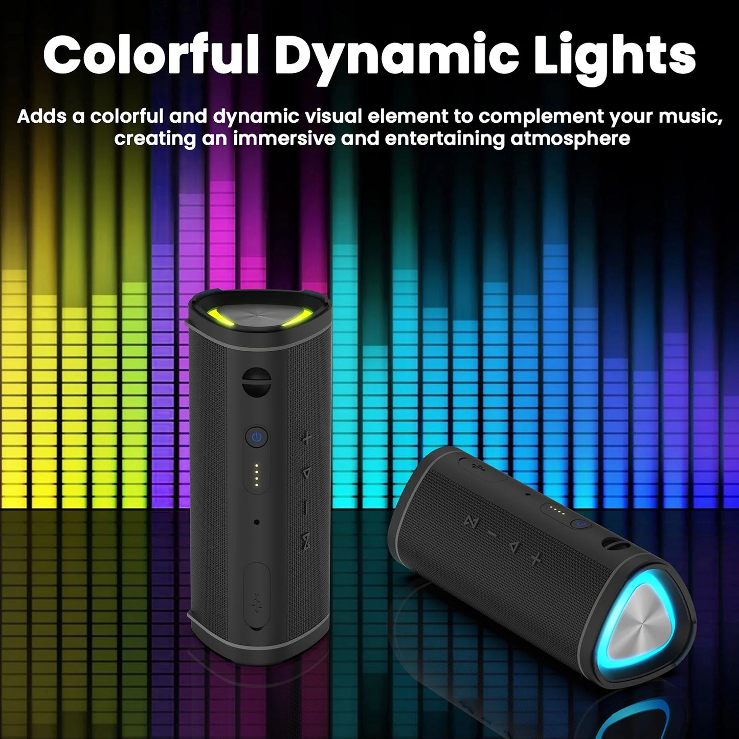 Bluetooth Speaker Portable, Waterproof Speaker IPX6, Wireless Speaker with Colorful Lights, Bluetooth 5.3, Mircrophone, TWS Pairing