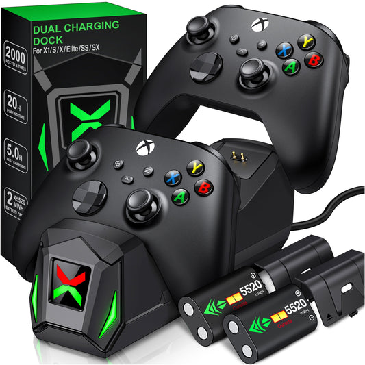 Xbox Controller Charger Station for Xbox Series X Controller, 2 X 2550Mah Rechargeable Battery Pack for Xbox Series S/Xbox One X/One S/Xbox Elite Controller（Not Include Controller）