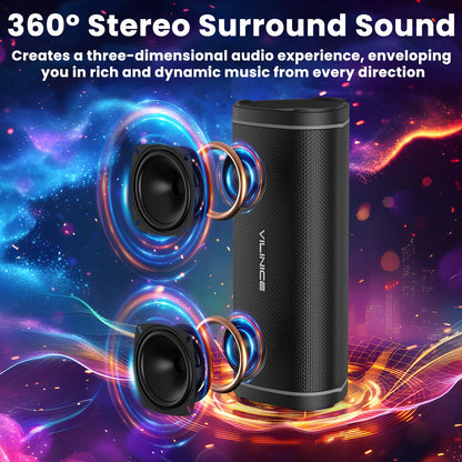 Bluetooth Speaker Portable, Waterproof Speaker IPX6, Wireless Speaker with Colorful Lights, Bluetooth 5.3, Mircrophone, TWS Pairing